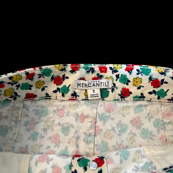 J. Crew Mercantile White Novelty Floral Denim Button Front Skirt 2 - Picture 3 of 5